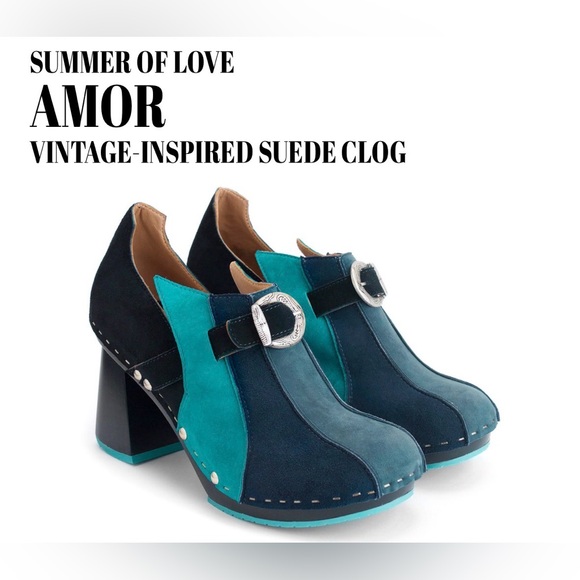 John Fluevog Shoes - Fluevog NEARLY NEW Summer of Love Amor 60s-inspired blue suede clog-6.5 (fits 7)